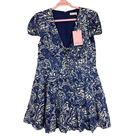 Avec Les Filles Dresses & Skirts - Avec Les Filles Blue Cream Paisley Tie Front Mini Dress 86170 Size 14 NWT